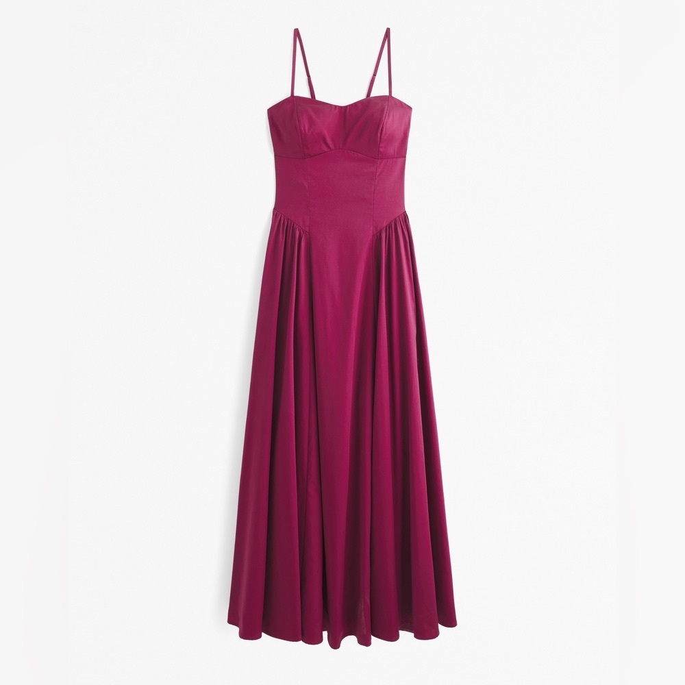 NWOT Abercrombie & Fitch Dipped-Waist Sweetheart Maxi Dress in Berry